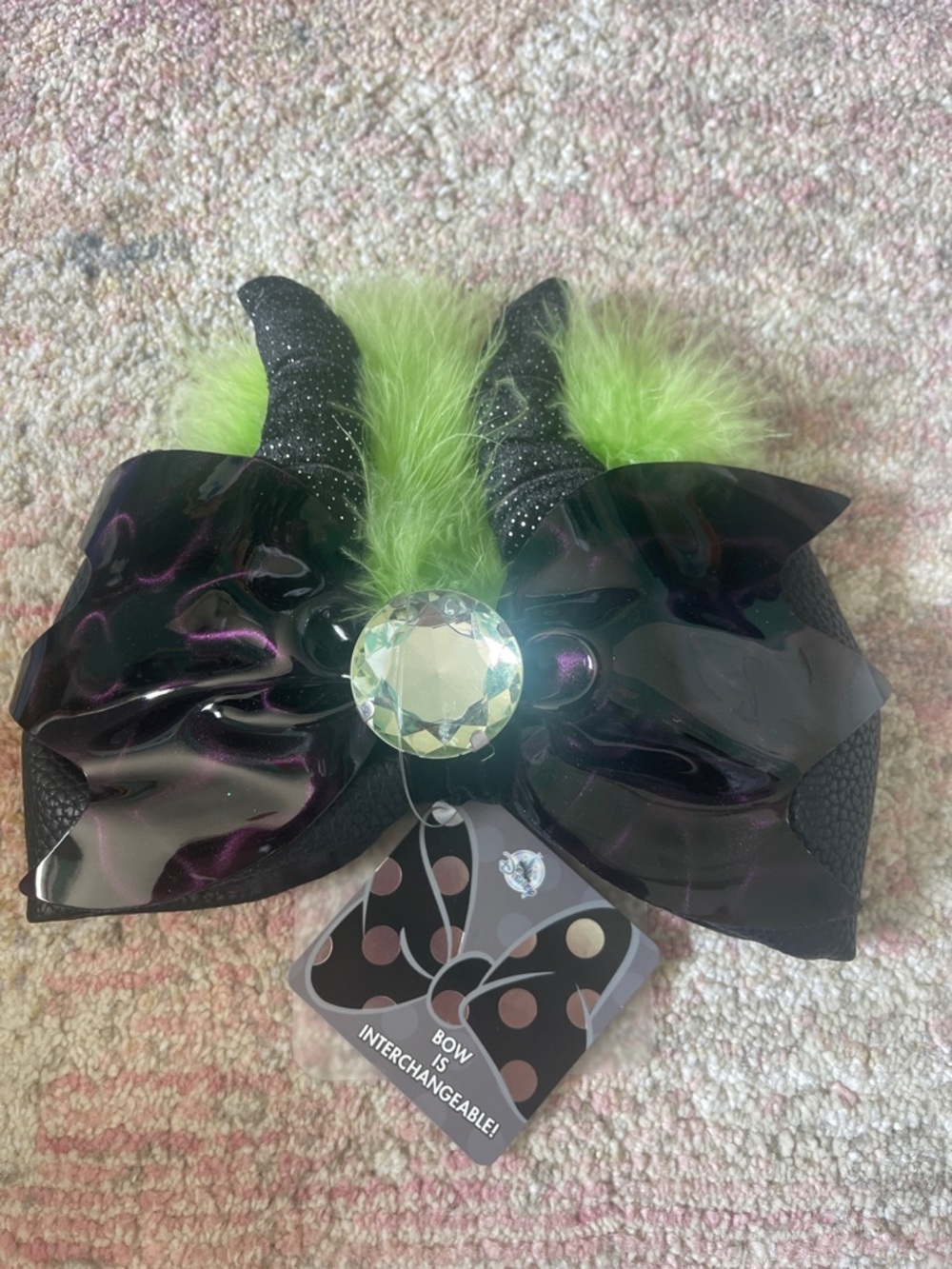 Disney Maleficent Interchangeable Bow Hair Clip with Green Fur Accent